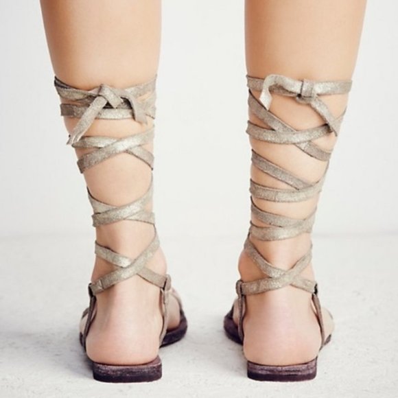 Free People Dahlia Sunkissed Metallic Leather Lace-Up Sandals Size 7 - Picture 2 of 14